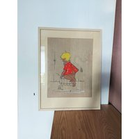Vintage Gemälde Auf Leinwand Mit Dem Kleinen Mädchen, Stoff Blondes Mädchen von AntikHausCrafts