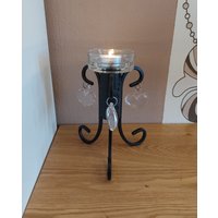 Vintage Kerzenhalter Aus Schwarzem Metall Mit Glasherzen von AntikHausCrafts