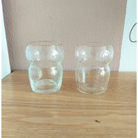 Vintage Klar Glas Eule Wassergläser Set 2 von AntikHausCrafts