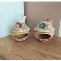 Vintage La Poterie Provence Keramik Teelicht Kerze Halter Set 2, Französisch von AntikHausCrafts