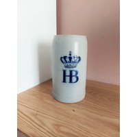 Vintage Münchner Hofbräu Hb Salzglasur Bierkrug, Steingut Stein, Deutschland, 1960Er Jahre von AntikHausCrafts