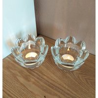 Vintage Skandinavien Kristall Glas Kerzenhalter Set 2, Blume von AntikHausCrafts