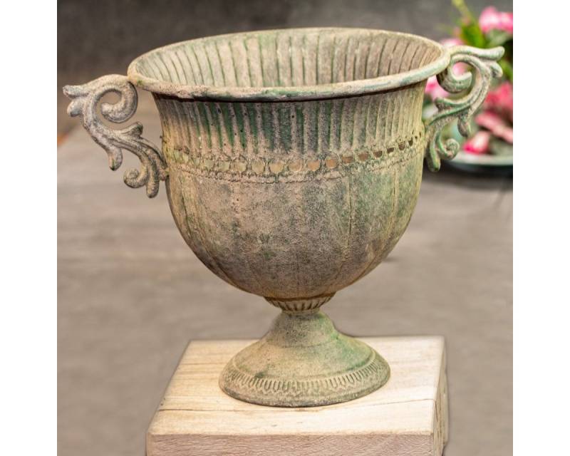 Antikas Blumentopf Französische Vase aus Eisen, Rund, Shabby Look, Blumenvase, Gartendeko von Antikas