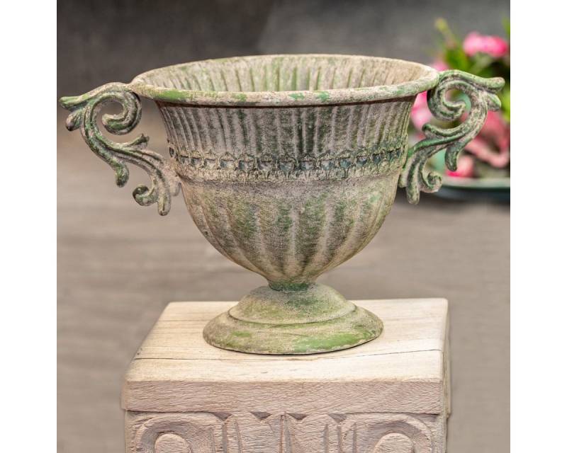 Antikas Blumentopf Französische Vase aus Eisen, Rund, Shabby Look, Blumenvase von Antikas