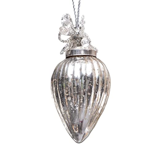 Antikas - Christbaumkugelset in Zapfen-Form, 12er Set | Glas, Silber, Struktur | H10,5xB5,0cm von Antikas