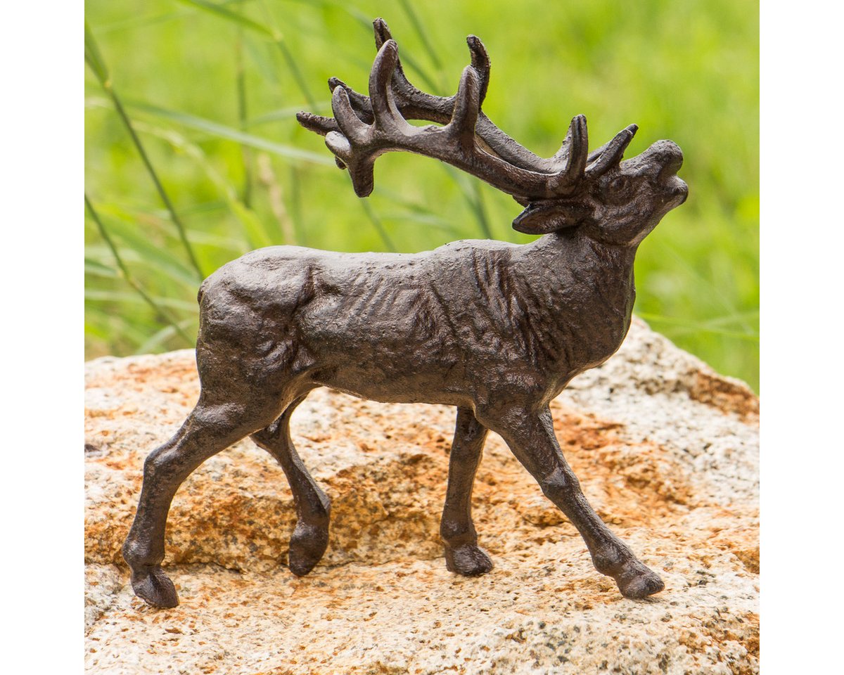 Antikas Dekofigur Braunlackierter Hirsch aus Gusseisen, Skulptur als Geschenk für Simse von Antikas