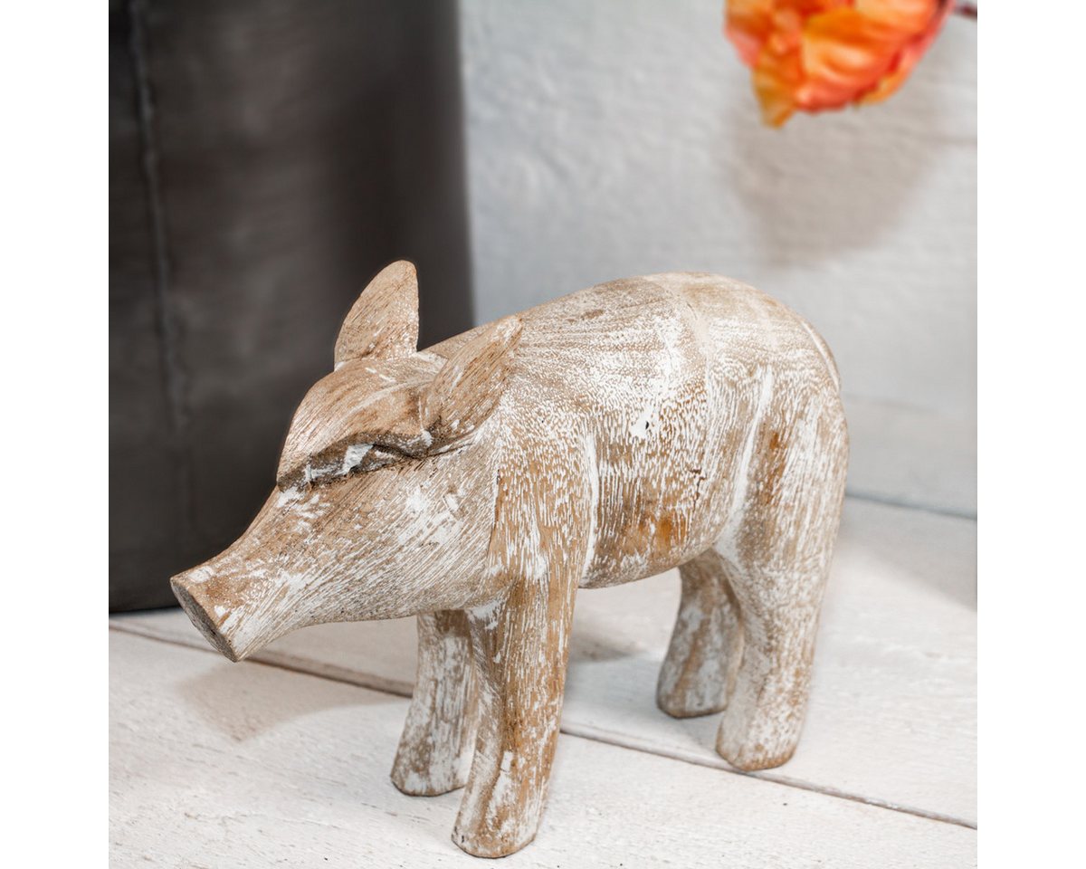 Antikas Dekofigur Ferkel Gartenfigur Holzfigur Tiere Tierfiguren Dekoration - 22,5 cm x von Antikas