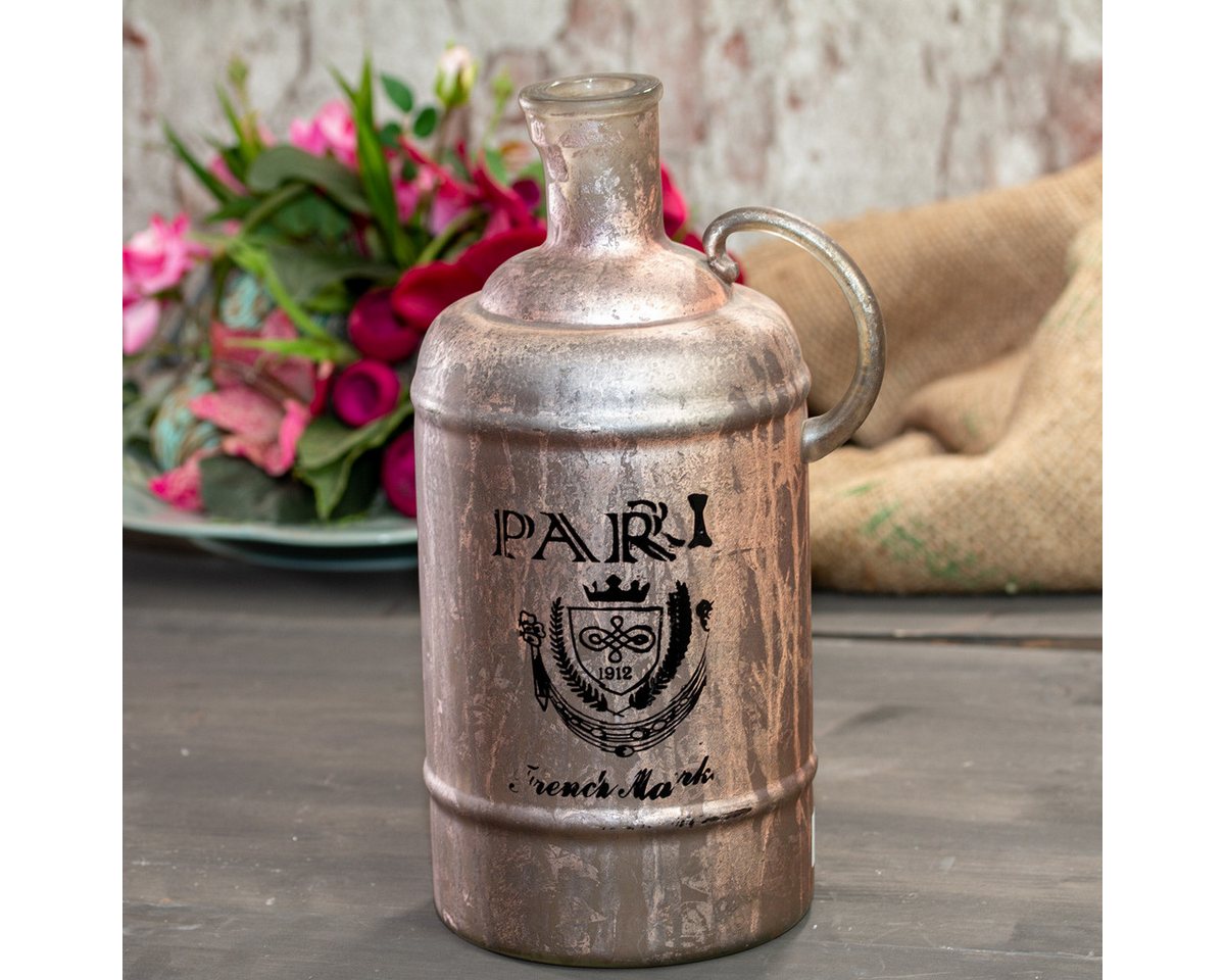Antikas Dekofigur Flasche im Shabby Chic, Vase, Pink-Grau, Deko-Flasche, Dekoration von Antikas