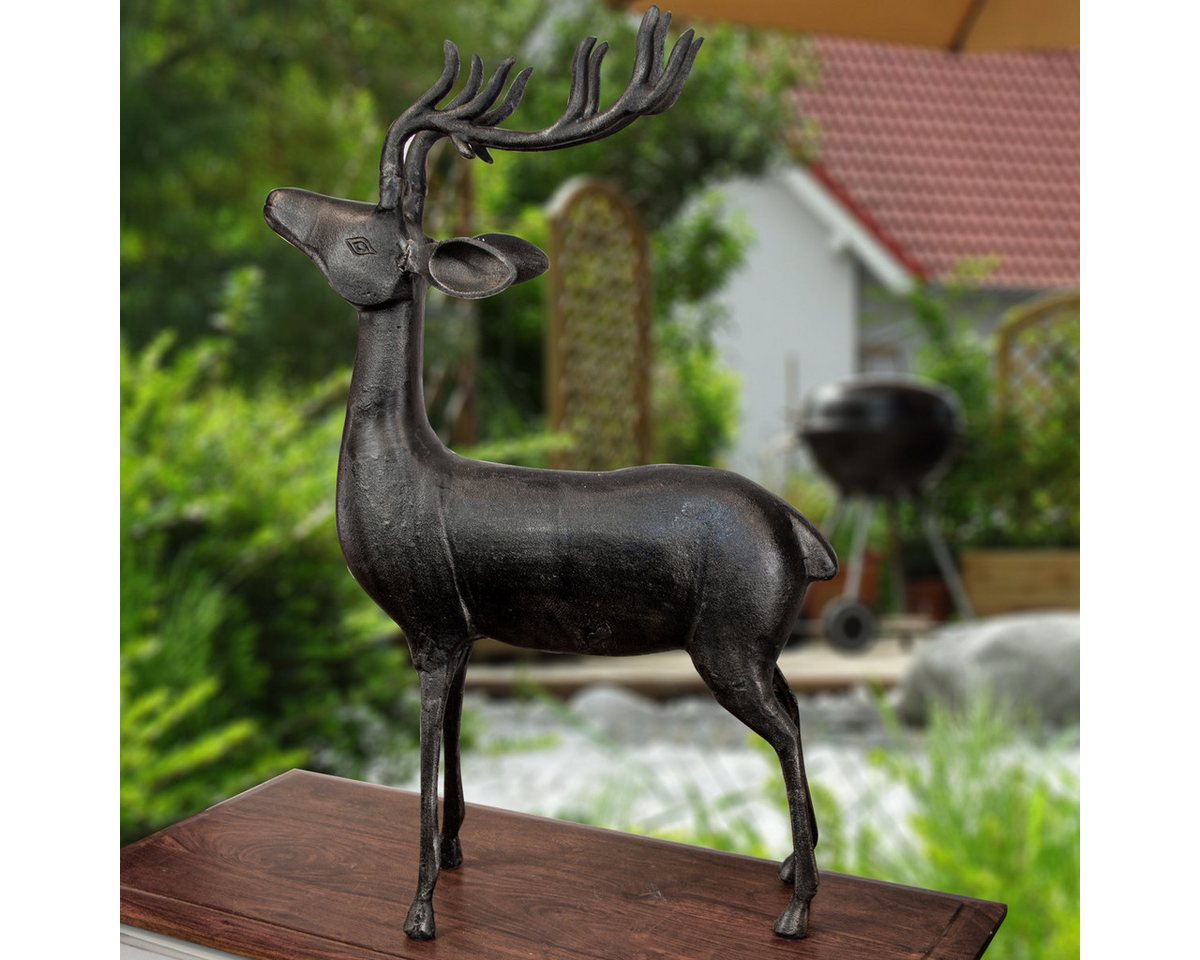 Antikas Dekofigur Hirsch Skulptur, Aluminiumfigur, Schwarz-grau, Tiere, Tierfiguren von Antikas