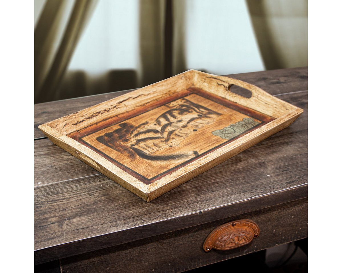 Antikas Dekofigur Tablett mit Wolfmotiv, klein, Serviertablett Landhausstil von Antikas