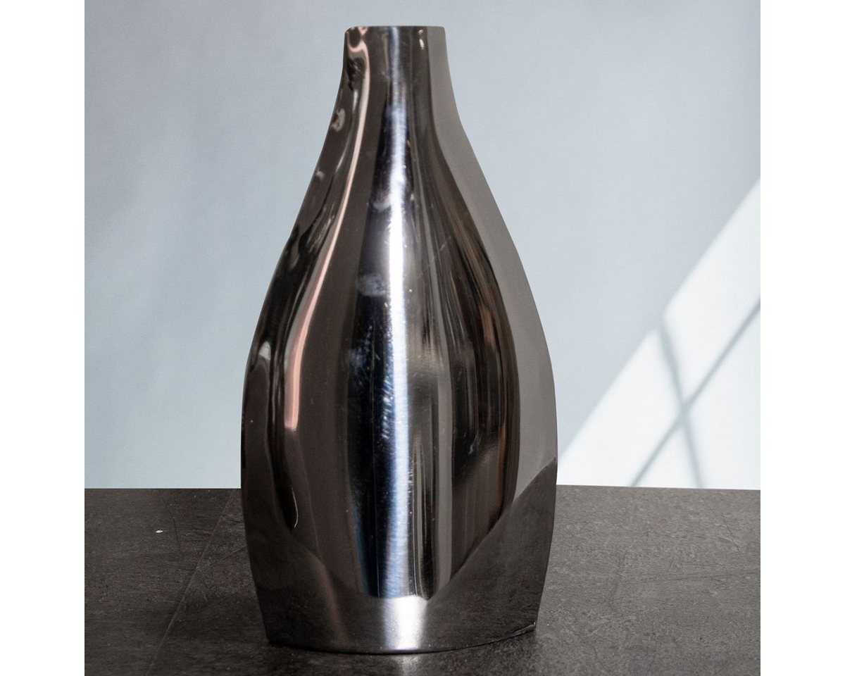 Antikas Dekovase Aluminium Vase, Amphore, Vase, Silberfarbend, Flach von Antikas