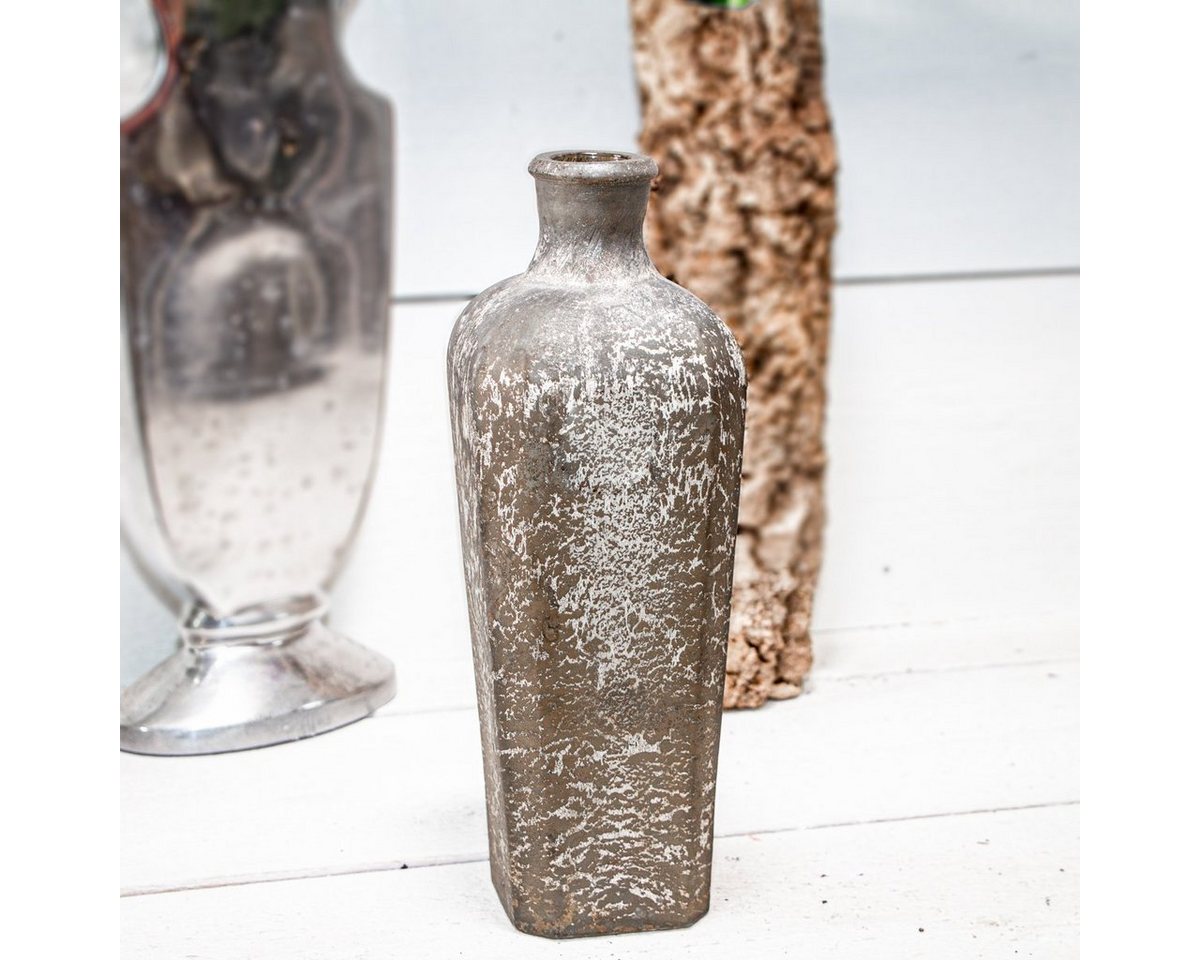 Antikas Dekovase Dekoflasche, Vase, Groß, Chabby Chic, Glas, Grau-weiß, H 31,0 x B von Antikas