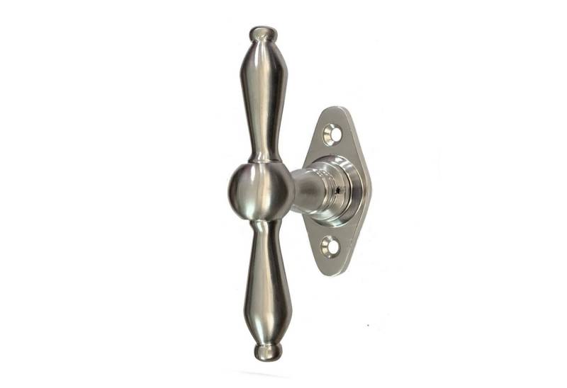 Antikas Fensterbeschlag Fenstergriff in Messing vernickelt matt - Fensterolive, Kreuzgriff - von Antikas