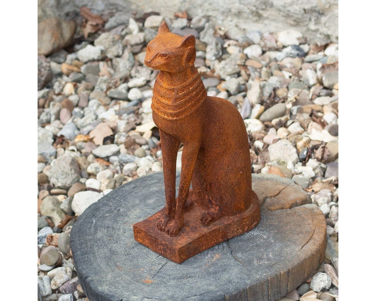 Antikas Gartenfigur Ägyptische Katzen- Skulptur, Bastet, Katzenfigur aus Gusseisen, wie von Antikas