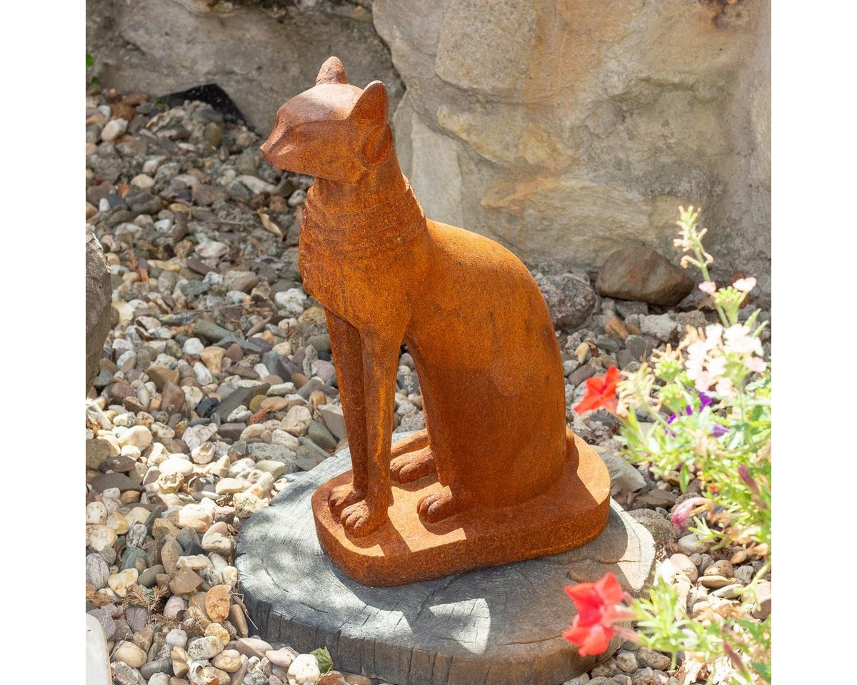 Antikas Gartenfigur Bastet, Ägyptische Katzen- Skulptur, Katzenfigur aus Gusseisen, wie von Antikas