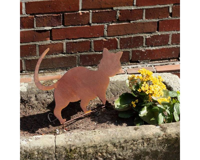 Antikas Gartenfigur Beetstecker Katze, Gartenstecker aus Metall, Gartendeko in Rostoptik von Antikas
