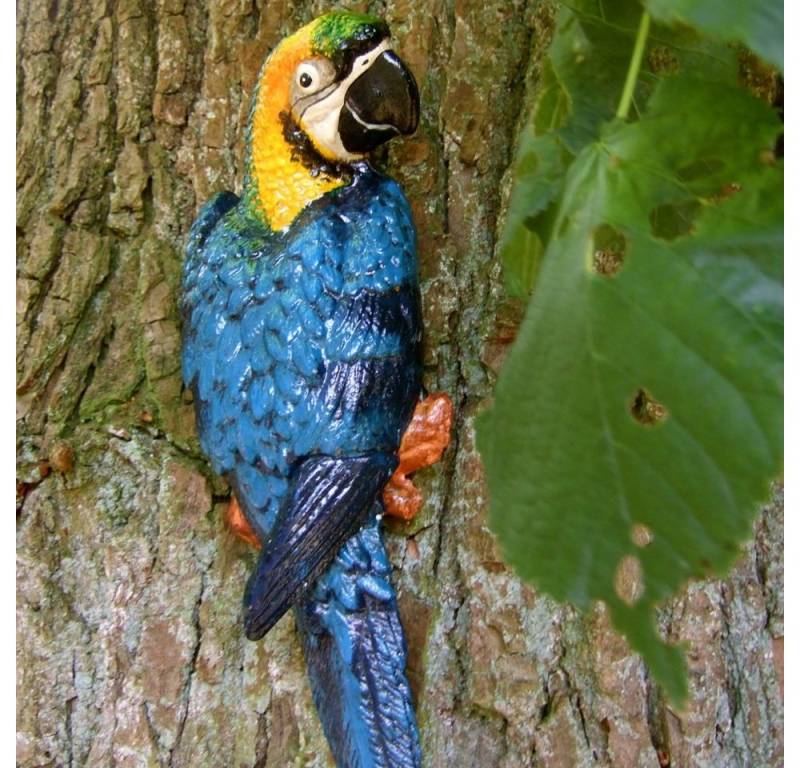 Antikas Gartenfigur Blauer Papagei -Wanddekoration Ara, tolle Dekoration Garten + Baum von Antikas
