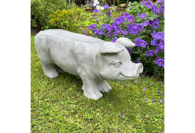 Antikas Gartenfigur Dekorative Schweineskulptur, Schwein als Bank, Eisen, Steinlook, Grau von Antikas