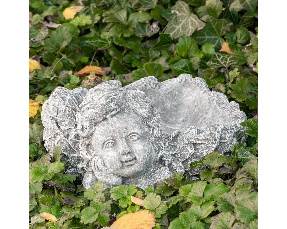 Antikas Gartenfigur Engel Schale, Steinguss, grau, H 16 cm x T 34 cm von Antikas