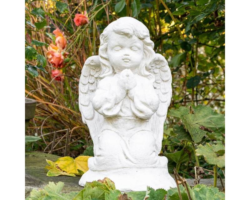 Antikas Gartenfigur Engel kniend, Steinguss, weiß, H 31 cm x T 20 cm von Antikas