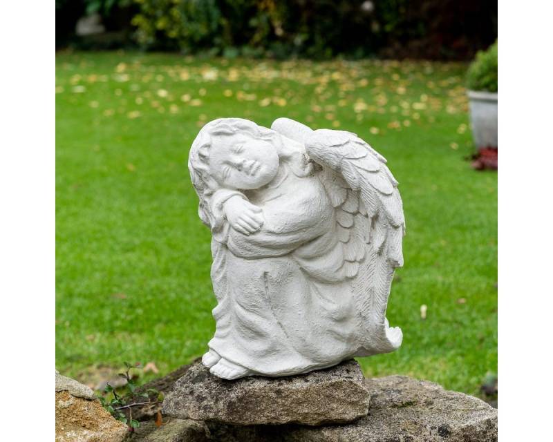 Antikas Gartenfigur Engel schlafend, Steinguss, weiß, H 21 cm x T 17cm von Antikas
