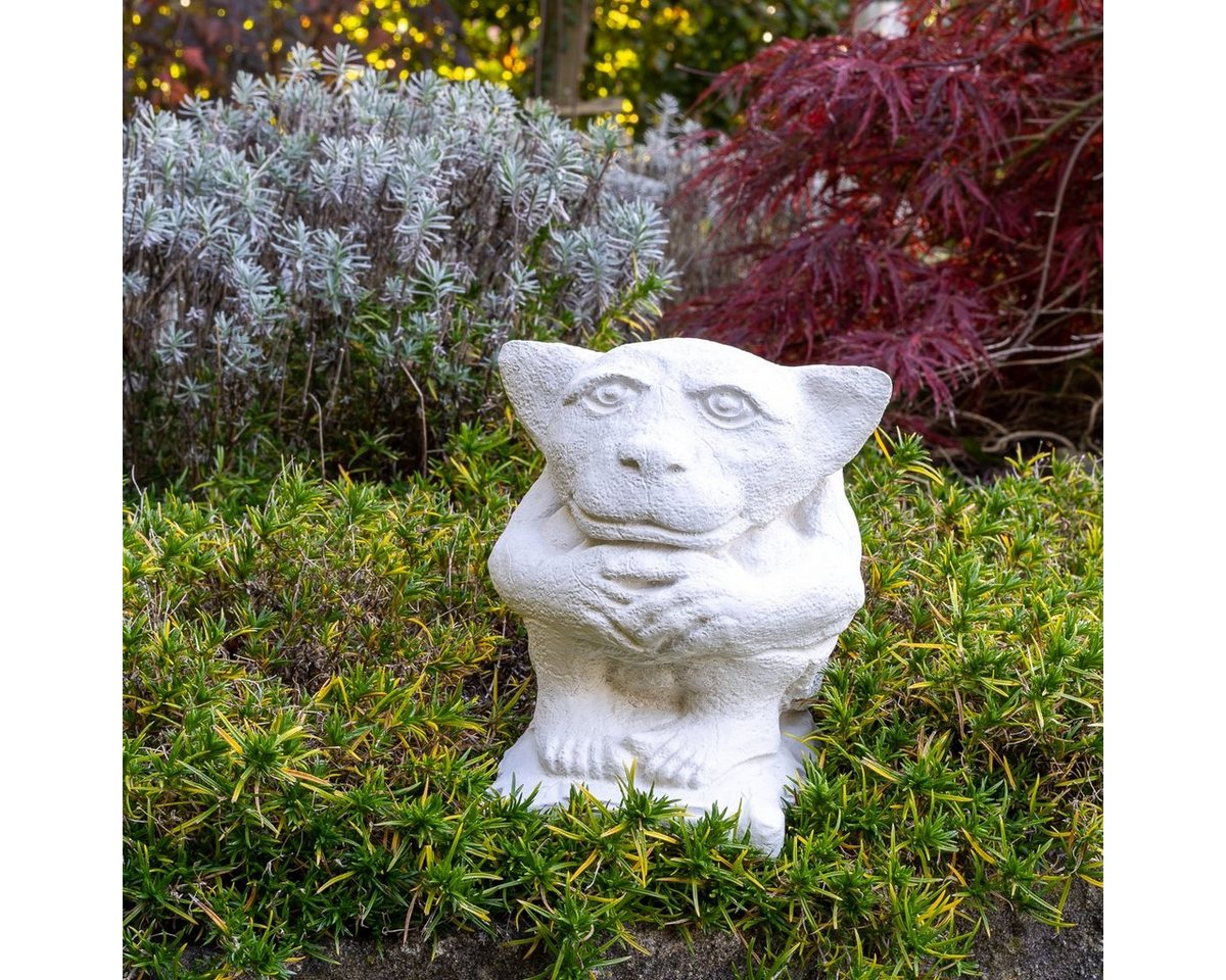 Antikas Gartenfigur Gargoyle sitzend, Steinguss, weiß, H 21 cm x T 18 cm von Antikas