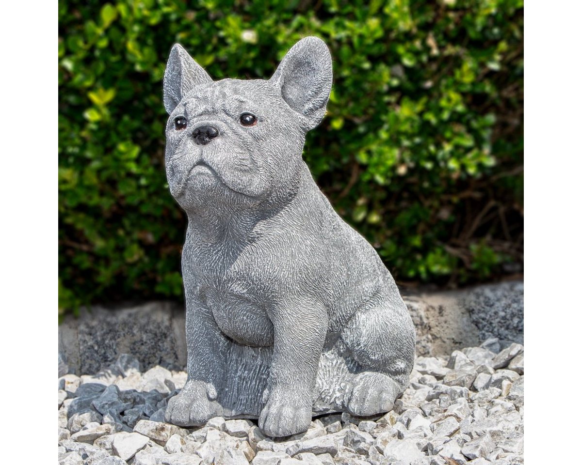 Antikas Gartenfigur Hundewelpe, Skulptur, groß, Bulldogge, Stein, Grau, H 28,5 x B 17,5 von Antikas