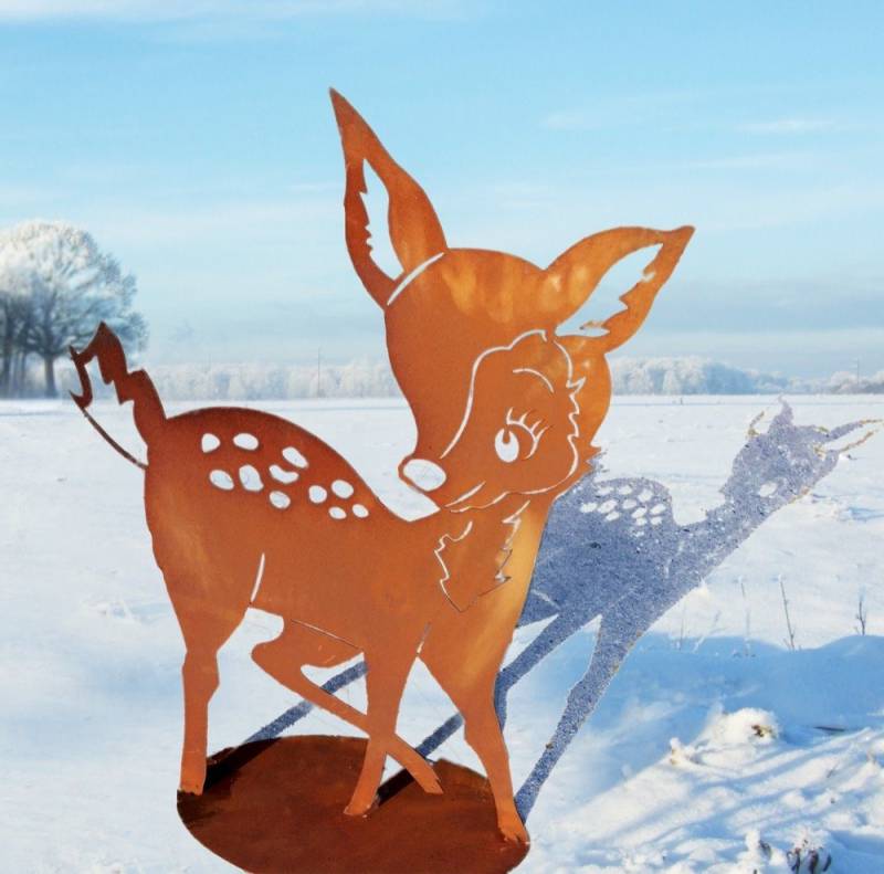 Antikas Gartenfigur Niedliches Reh - kleines Rehkitz als Weihnachtsdekoration - Edelrost von Antikas