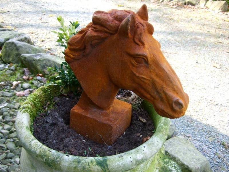 Antikas Gartenfigur Pferdekopf Skulptur für Pfosten und Mauerpfeiler Gartendeko Pferd von Antikas