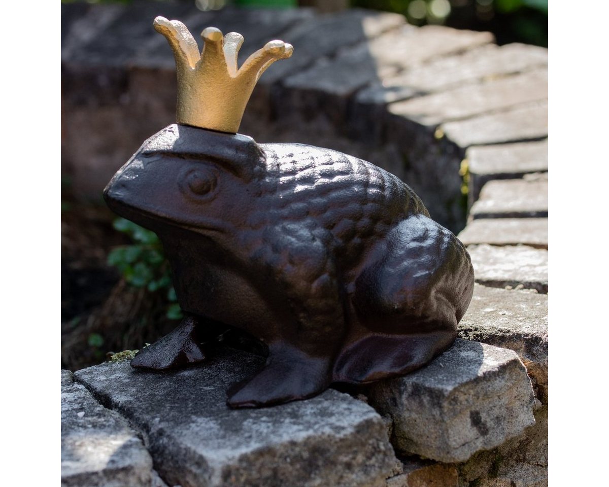 Antikas Gartenfigur Skulptur Froschkönig, Frosch aus Gusseisen, Gartenfigur Antik-Braun von Antikas