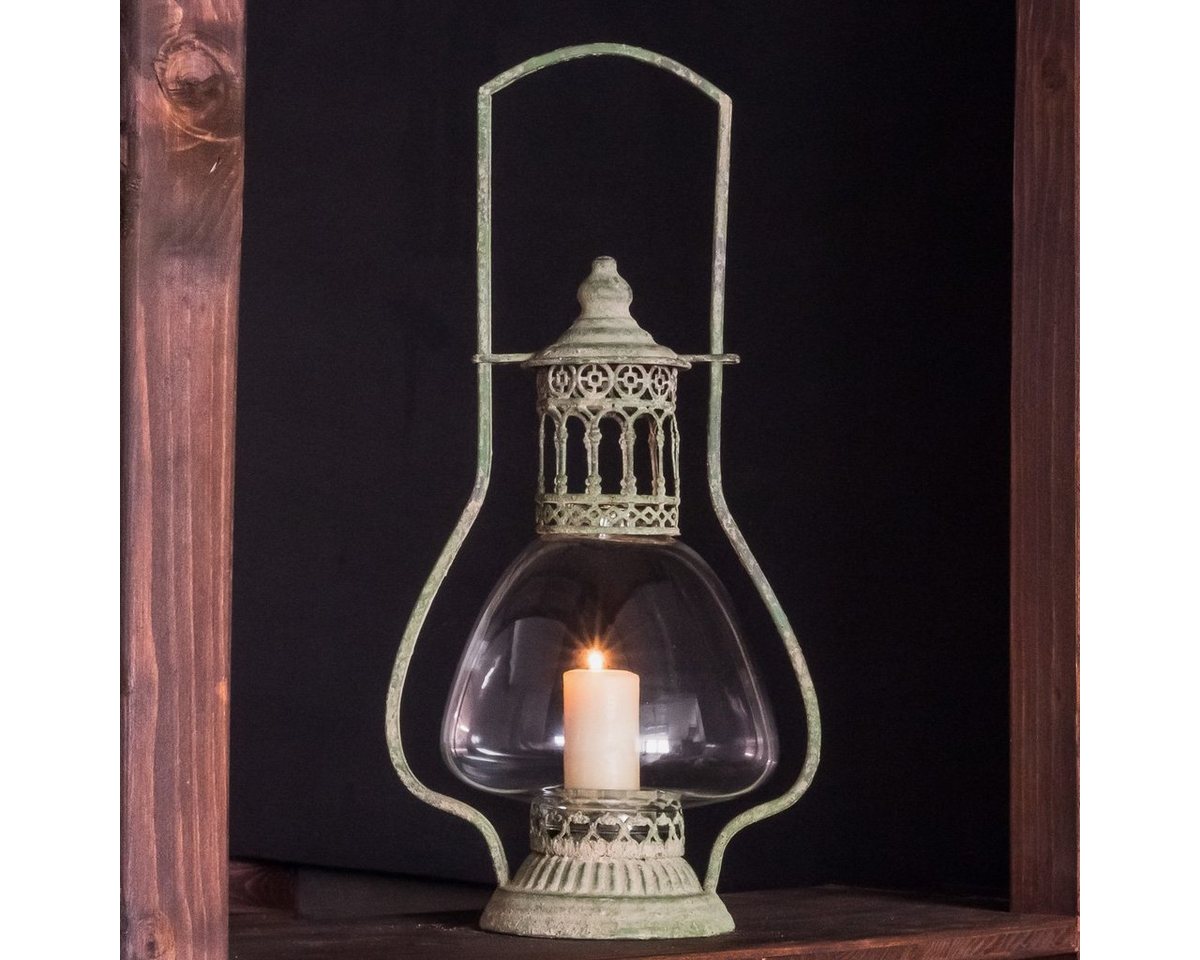 Antikas Kerzenhalter Große Laterne aus aged Metall - Windlicht im Vintagelook, Kerzenhalter von Antikas