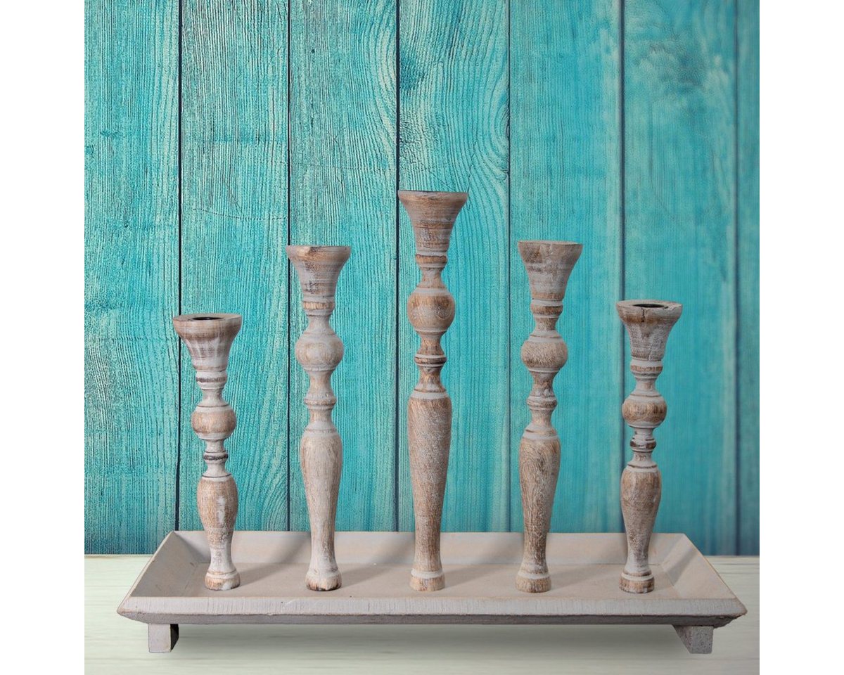 Antikas Kerzenhalter Kerzenhalter, Holz, eckig, Blau-braun, 5 Kerzen, Chabby Chic von Antikas