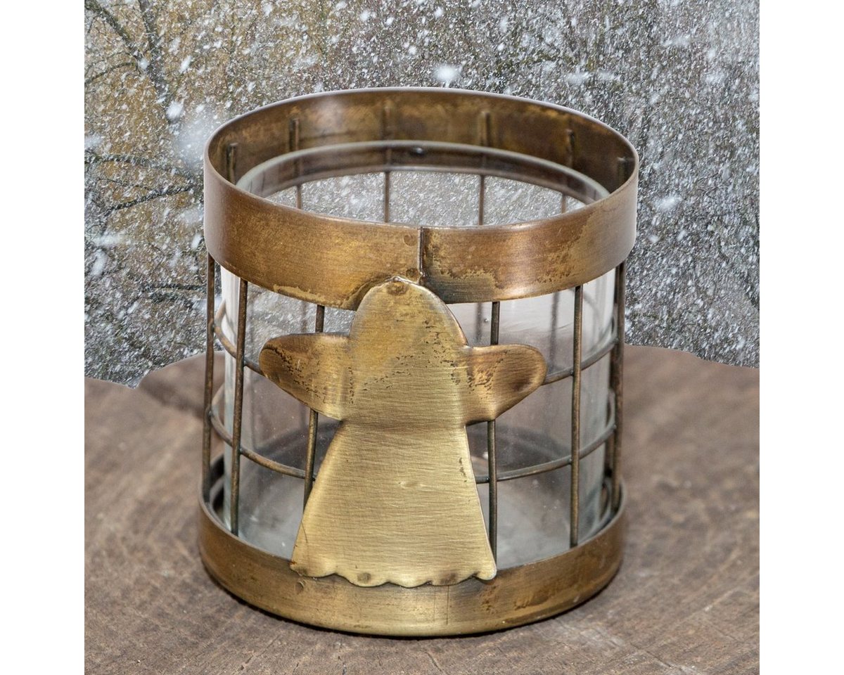 Antikas Kerzenhalter Schale für Teelicht, Goldfarbend, Teelichthalter, Engel, gealtert von Antikas