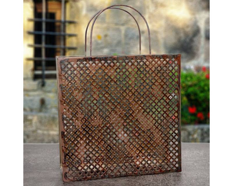 Antikas Wanddekoobjekt Windlicht aus Kupferfarbenen Aluminium, In Taschenform, groß von Antikas