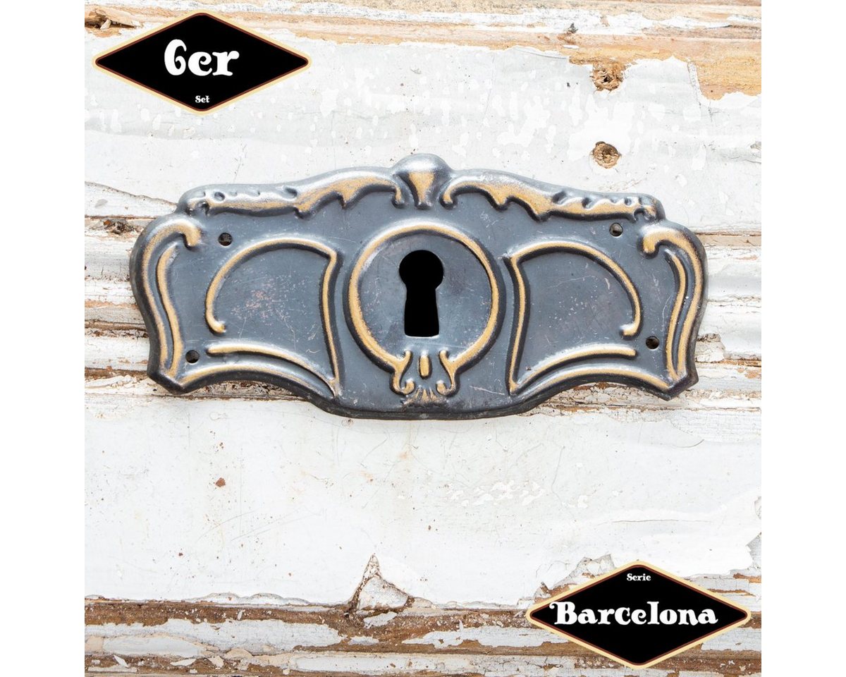 Antikas Möbelbeschlag Schlüsselplatte,Serie "Barcelona",6er Pack, Eisen in Messing pat. von Antikas
