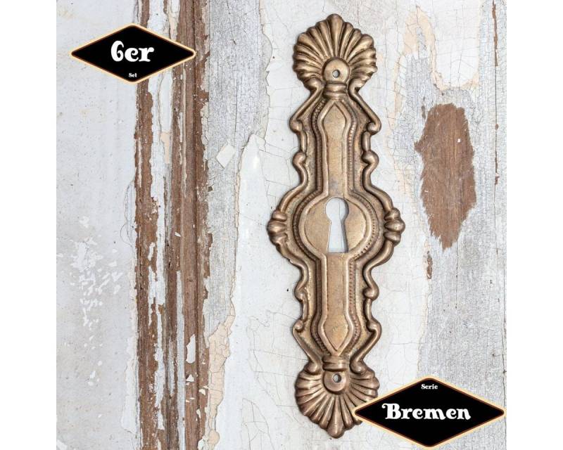 Antikas Möbelbeschlag Schlüsselplatte,Serie"Bremen",6er Pack, Eisen in Messing von Antikas