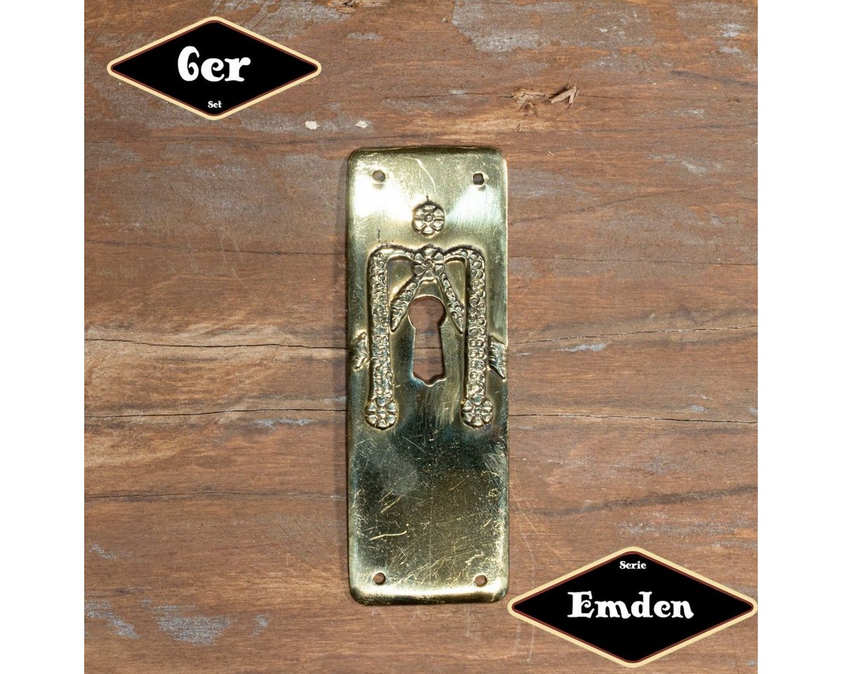 Antikas Möbelbeschlag Schlüsselplatte,Serie"Emden",6er Pack, Eisen in Messing gl., H9,8xB3,5cm von Antikas