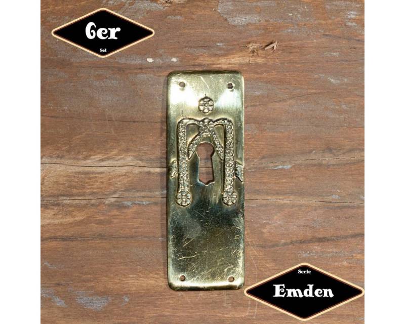 Antikas Möbelbeschlag Schlüsselplatte,Serie"Emden",6er Pack, Eisen in Messing gl., H9,8xB3,5cm von Antikas
