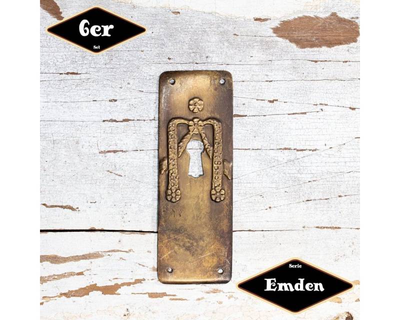 Antikas Möbelbeschlag Schlüsselplatte,Serie"Emden",6er Pack, Eisen in Messing von Antikas