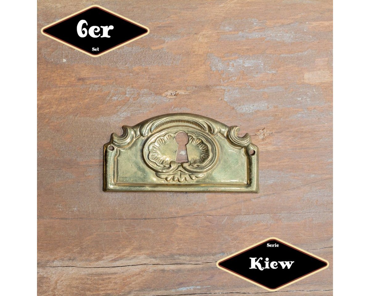 Antikas Möbelbeschlag Schlüsselplatte,Serie"Kiew",6er Pack, Eisen in Messing gl., H3,4xB6,7cm von Antikas