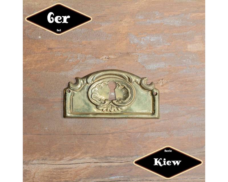 Antikas Möbelbeschlag Schlüsselplatte,Serie"Kiew",6er Pack, Eisen in Messing gl., H3,4xB6,7cm von Antikas