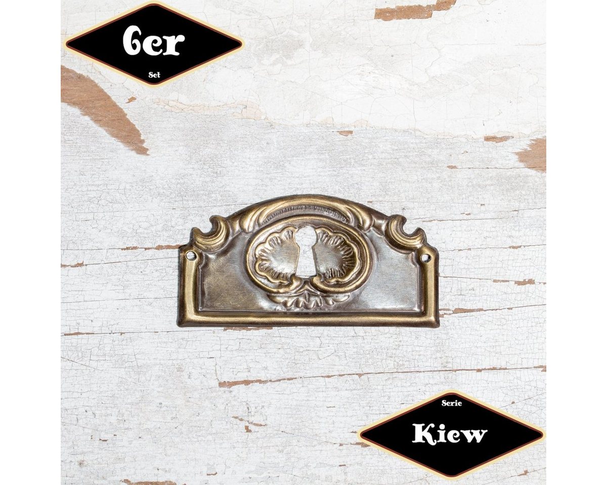 Antikas Möbelbeschlag Schlüsselplatte,Serie"Kiew",6er Pack, Eisen in Messing pat., H3,4xB6,7cm von Antikas