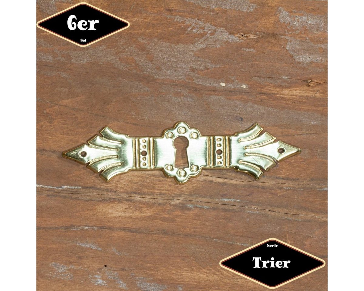 Antikas Möbelbeschlag Schlüsselplatte,Serie"Trier",6er Pack, Messing gl., H3,3xB12,3cm von Antikas