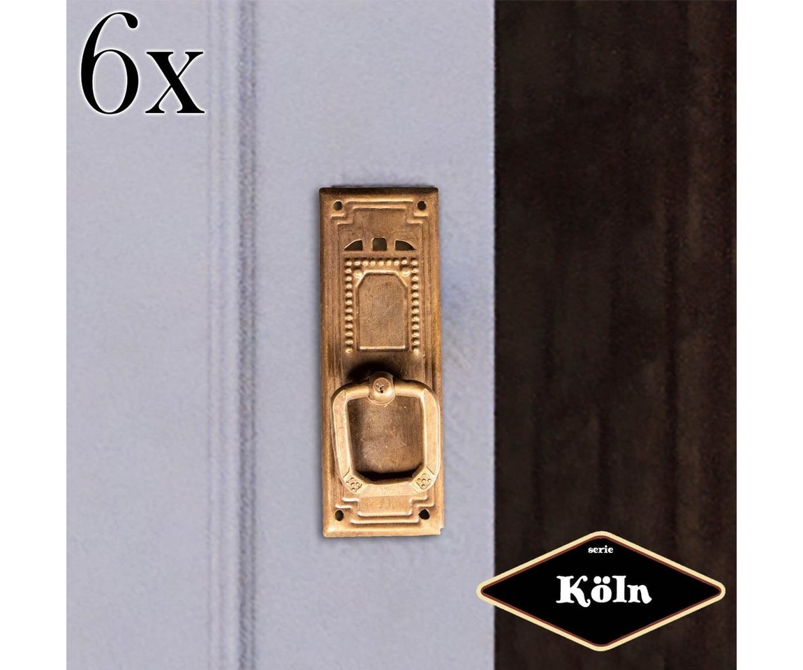 Antikas Möbelbeschlag Schlüsselplatte mit Griff, Eisen in Antikmessing, Serie "Köln", 6er von Antikas