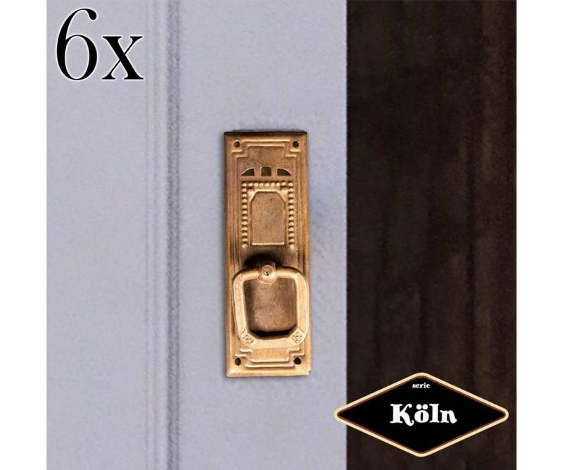 Antikas Möbelbeschlag Schlüsselplatte mit Griff, Eisen in Antikmessing, Serie "Köln", 6er von Antikas