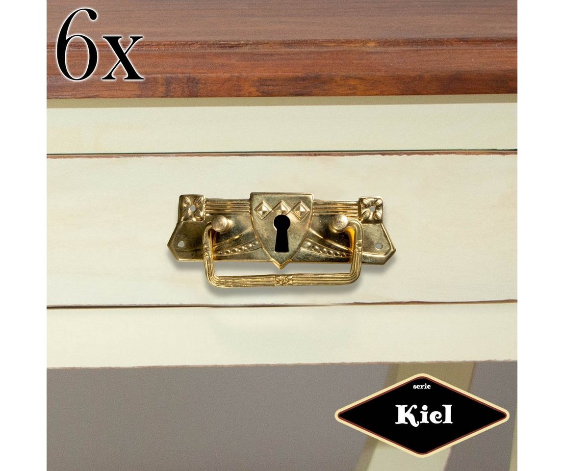 Antikas Möbelbeschlag Schlüsselplatte mit Griff, Eisen in Messing gl., Serie "Kiel",6er Pack von Antikas
