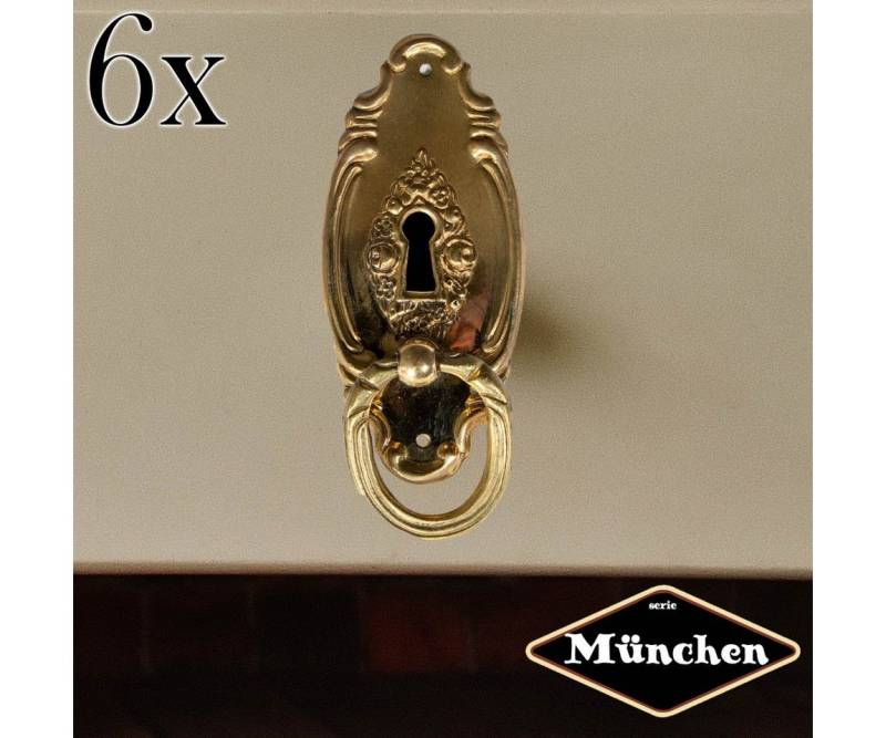 Antikas Möbelbeschlag Schlüsselplatte mit Griff, Eisen in Messing gl., Serie "München", 6er von Antikas