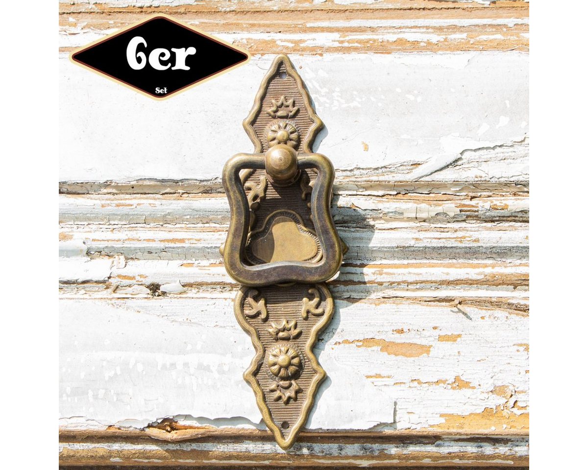 Antikas Möbelbeschlag Schubladengriff, 6er Pack, Eisen in Messing pat., H 10,7 x B 3,5 cm von Antikas