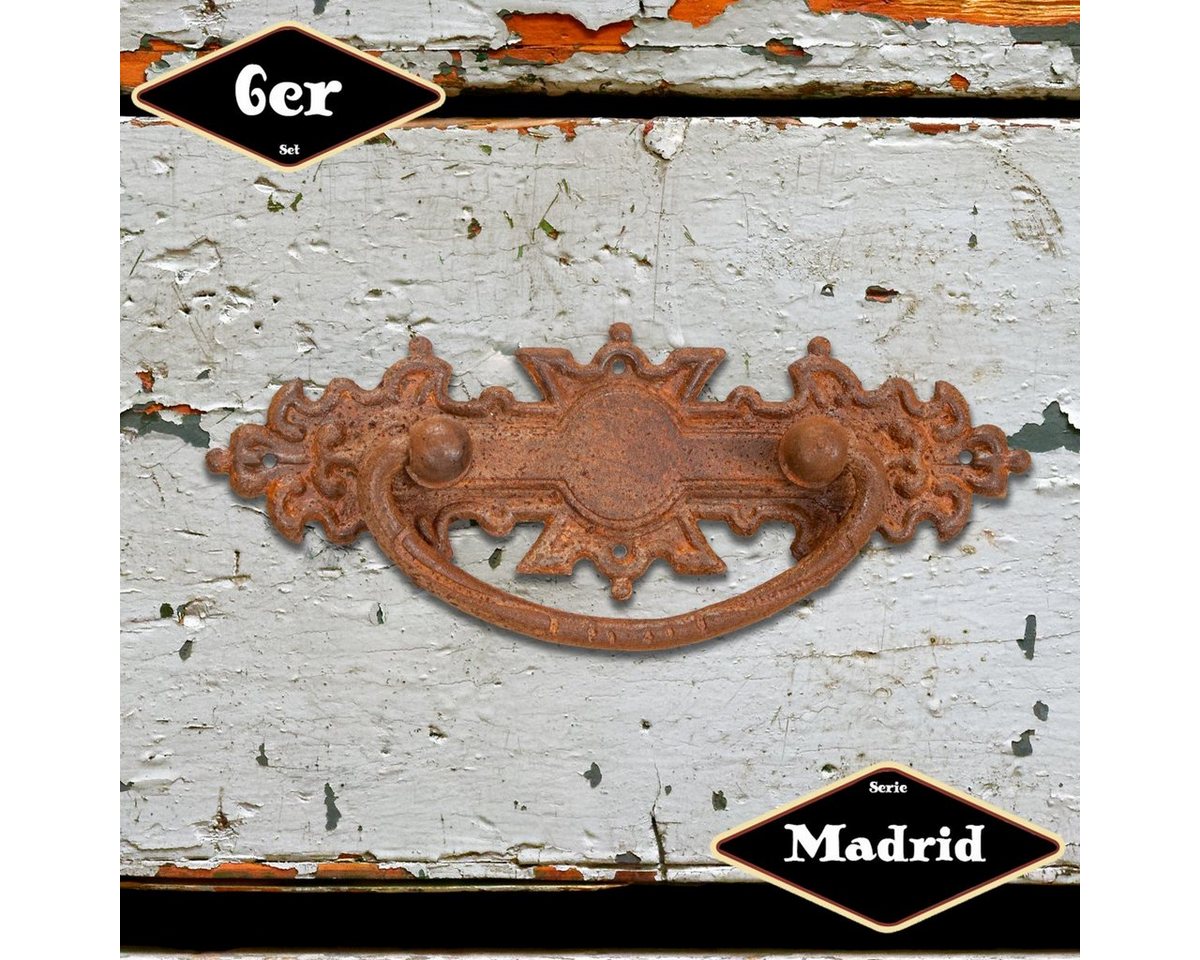 Antikas Möbelbeschlag Schubladengriff,Serie "Madrid",6er Pack, Eisen rostig, H4,5xB11,3cm von Antikas