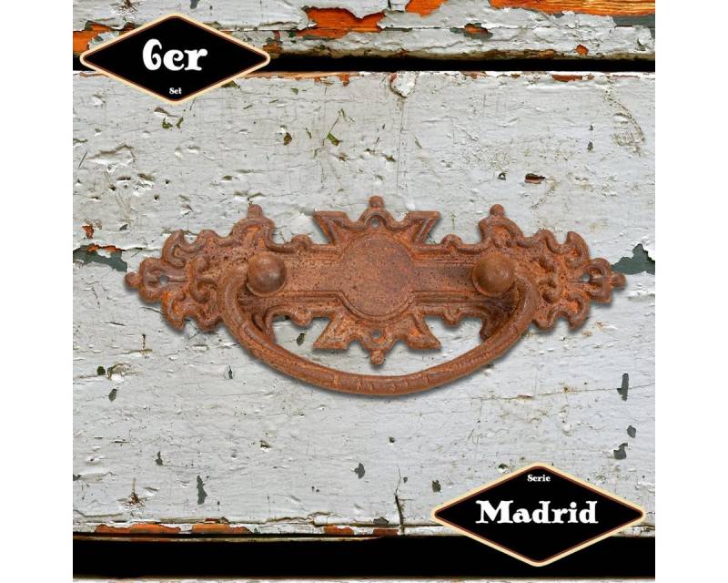 Antikas Möbelbeschlag Schubladengriff,Serie "Madrid",6er Pack, Eisen rostig, H4,5xB11,3cm von Antikas